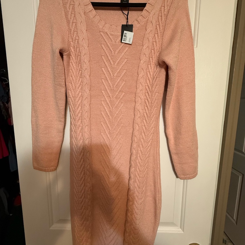 Chic Long Sleeve blush Pink/peach Knit sweater Dress